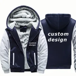 Autumn Winter Custom Design Support Customization Diy Logo Wool Fleece Warm Zipper Thick Man Hooded Hoodies Sweatshirts Coat