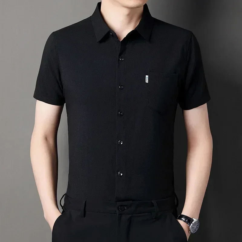 New  Men's Summer Short Sleeve Shirts Business Office Club Party Cotton Linen Shirts Comfort Breathable Tops Shirts for Men