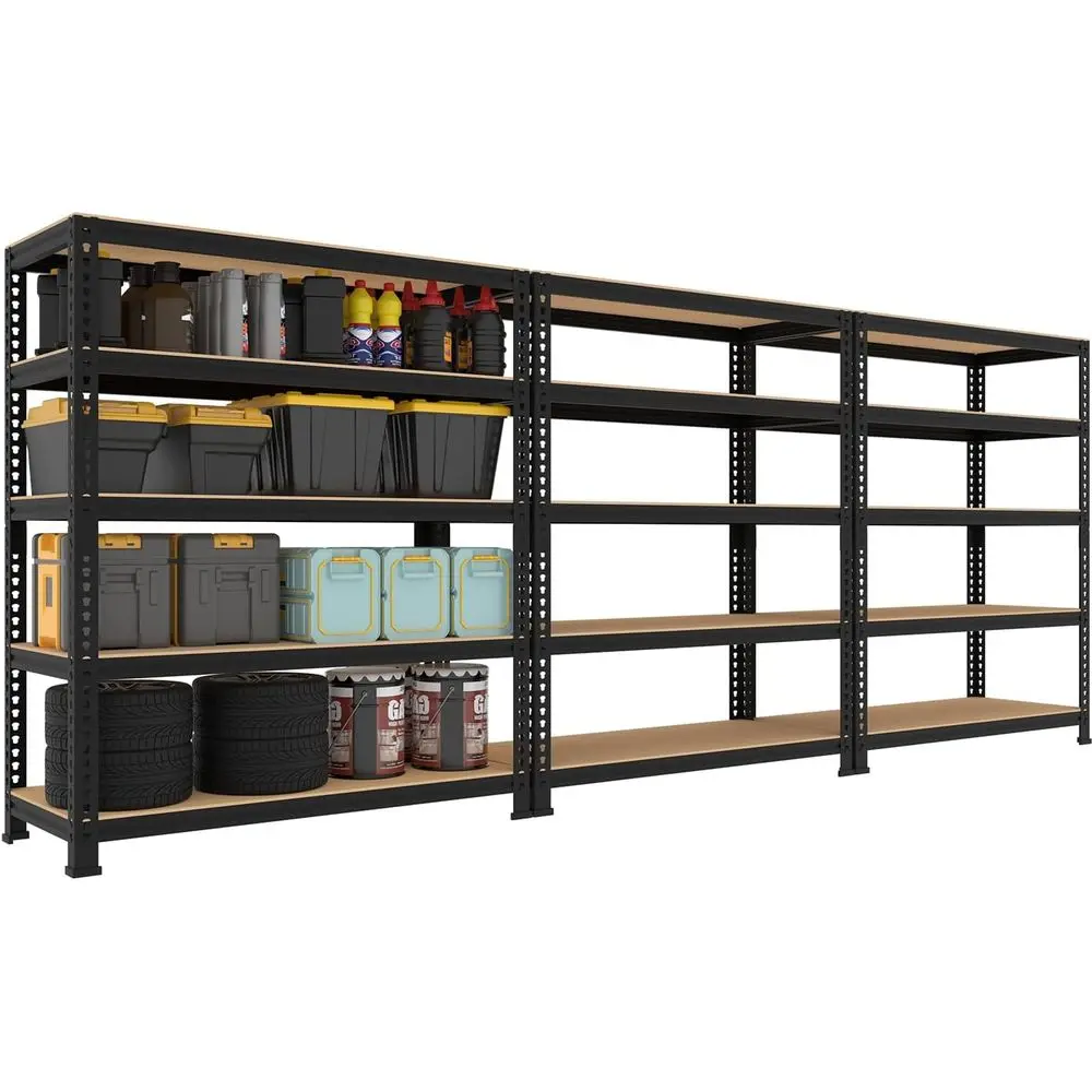 

Adjustable 5-Tier Heavy-Duty Metal Garage Storage Shelves, 32W x 16D x 63H, Utility Rack for Home, Black, Set of 3