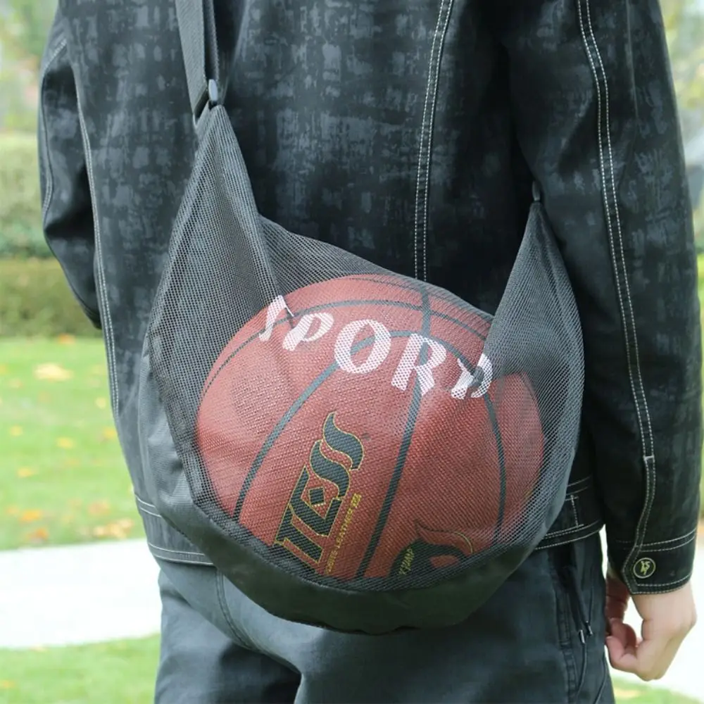 Adjustable Basketball Mesh Bag Single Shoulder Mesh Fabric Crossbody Ball Bag Lightweight Zipper Pocket Soccer Storage Case