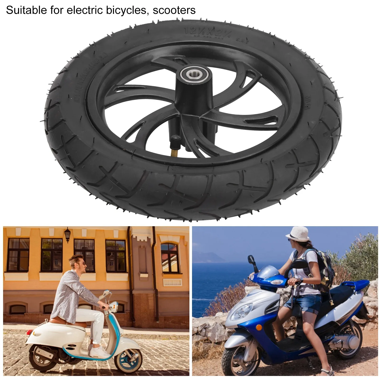 

12In Electric Scooter Tire with Wheel Hub Rubber Durable Sturdy Easy Using Tyre Replacement 12 1/2X2 1/4 for Electric Vehicles