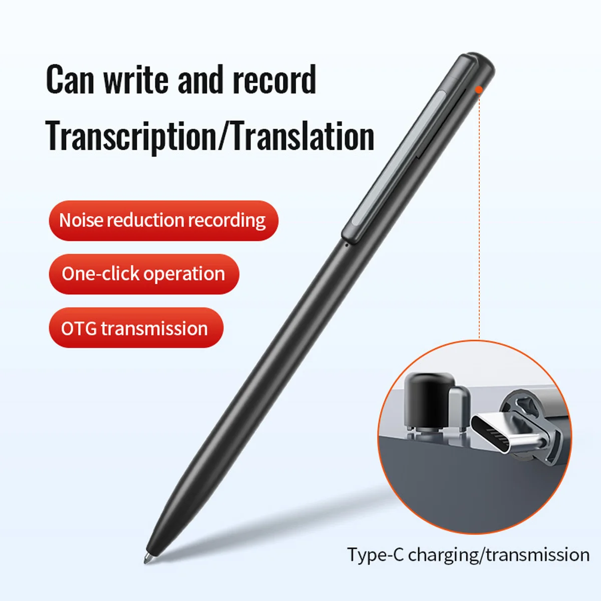 Intelligent Recording Pen with Voice Control, APP Transcription, Segment Timer Record, 25H Battery, Lightweight Metal Body Study