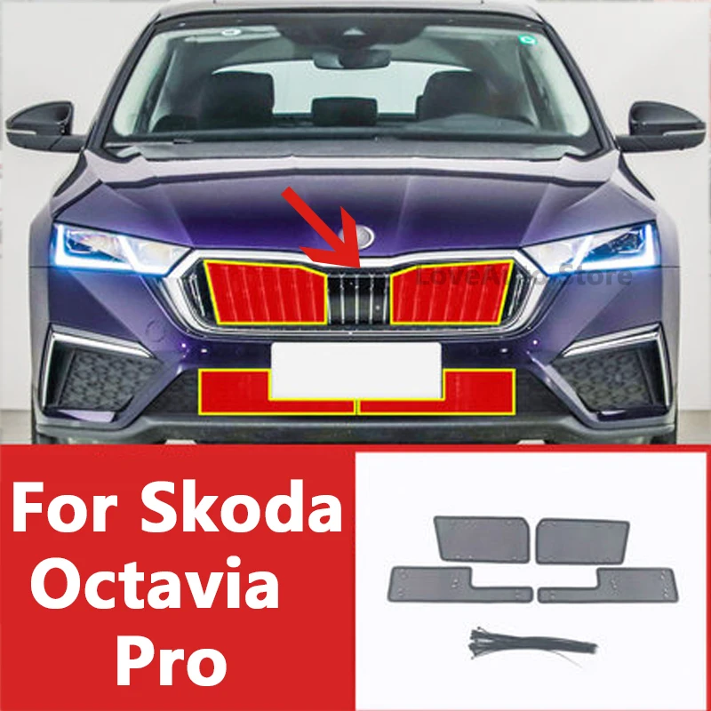 

For Skoda Octavia Pro A8 2021 2022 Car Font Insect Screening Mesh Golden Steel Front Grille Insert Net Golden Steel Accessories