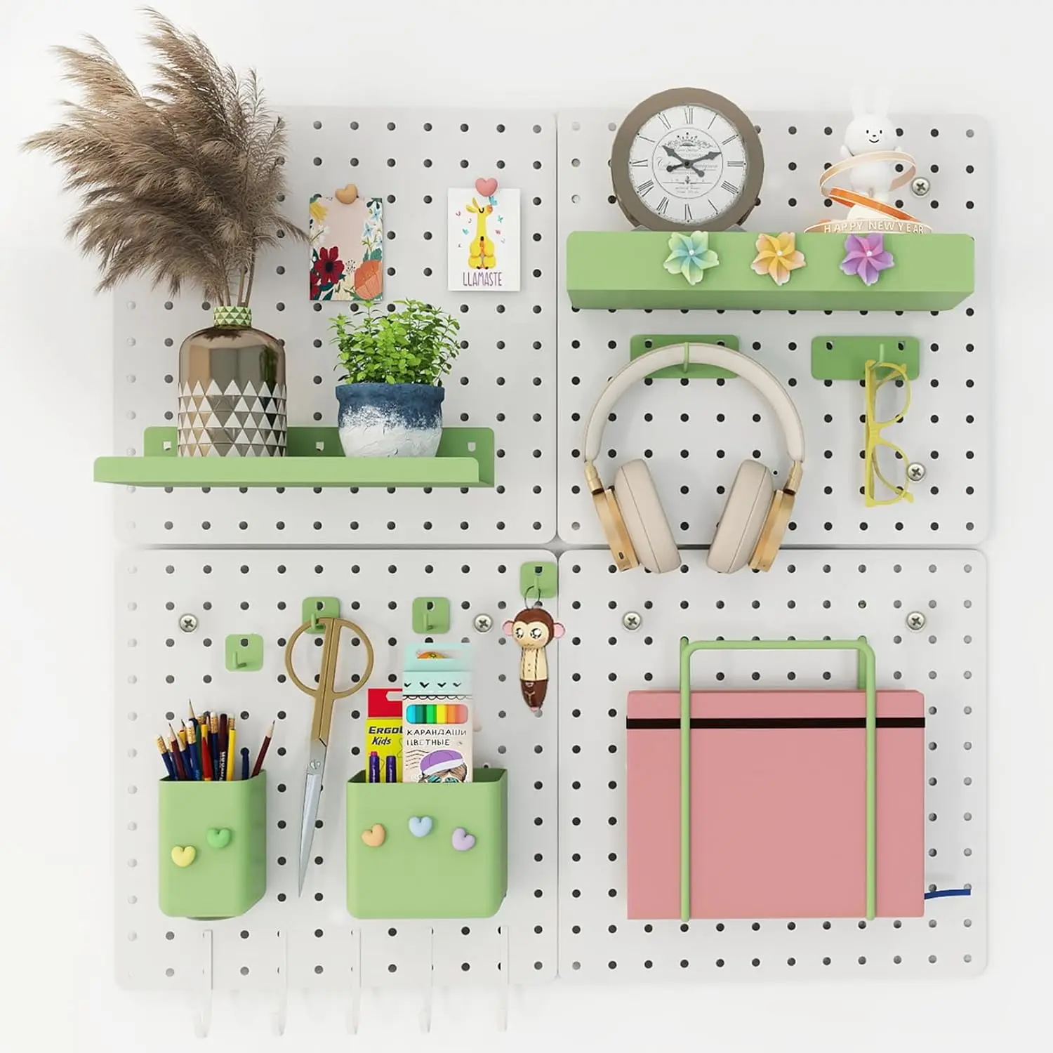 

4-Piece Metal Pegboard Set, 24x24 inch, Carbon Steel Wall Organizer with 26 Accessories for Garage, Workshop, Kitchen