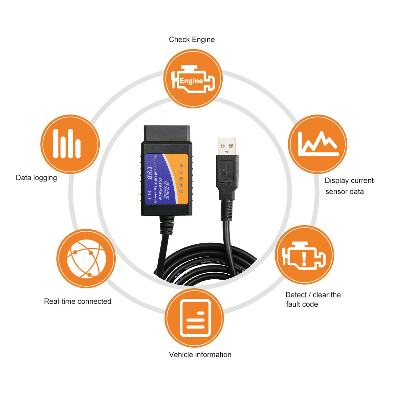 ELM327 USB V1.5 Auto Diagnostic Scan Tool ELM 327 Obd2 Cable Connector Interface OBDII CAN-BUS Scanner