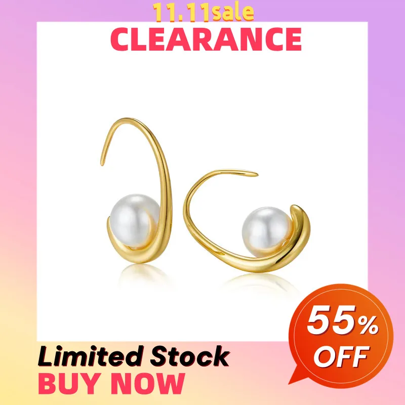 

ПРОЗРАЧНЫЕ серьги-кольца из стерлингового серебра 925 пробы с позолотой и жемчугом, геометрические полукруглые простые серьги во французском стиле