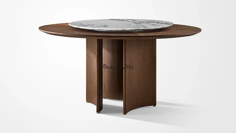 Moon Half Round Dining Table Wabi Wind North American Black Walnut Italian Minimalist Marble Dining Table