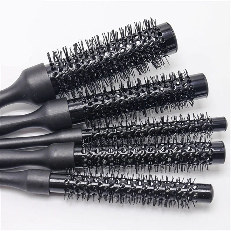 

5pcs/set Black Aluminum Tube Hair Brush Comb Curly Round Hair Comb Professional Hairdresser Comb Salon Barber Styling Tool