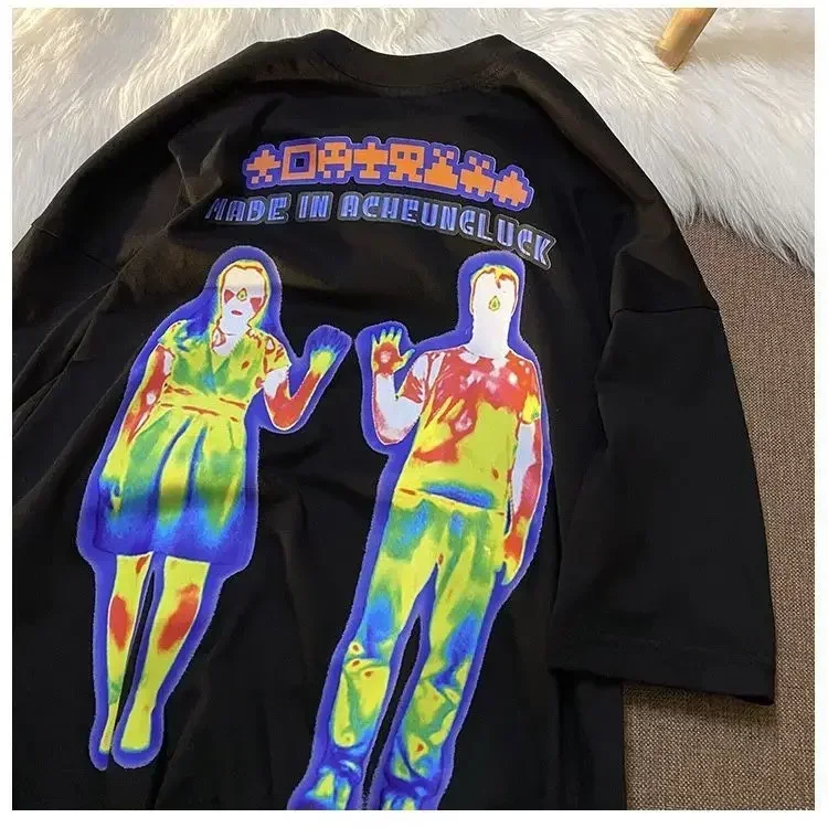 

Women T Shirt Goth Distorted Portrait Printing Hip-Hop Short-Sleeved Y2k Men T-shirt Harajuku Streetwear Retro Y2K Top