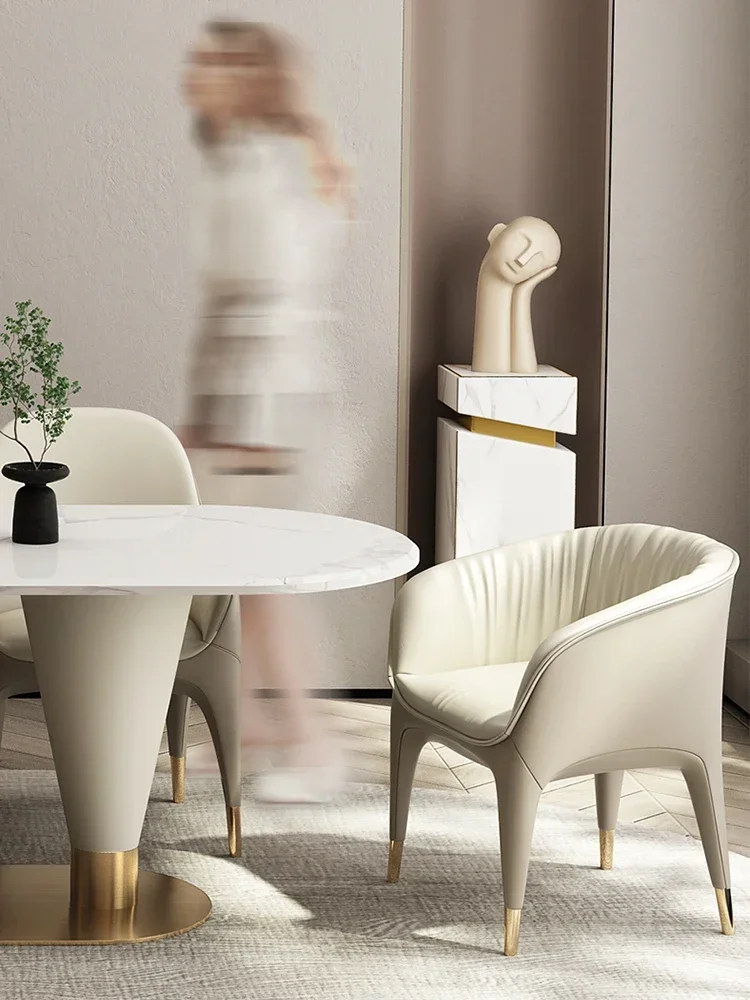 Marble rock plate light luxury French dining table modern high-end new oval rectangular dining table chair combinati