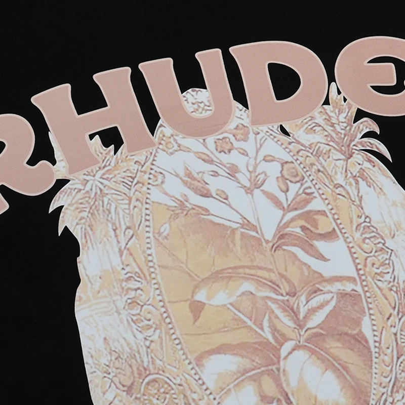 26ss RHUDE Short Sleeved Retro Tropical Fruit Printed T-shirt for Summer Loose Men's Casual RHUDE Top Tee