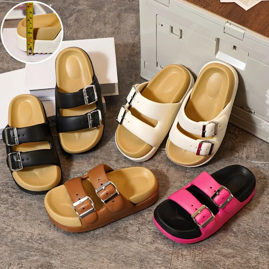 

Womens Sandals Adjustable Double Buckle Strap Waterproof EVA Flat Slides