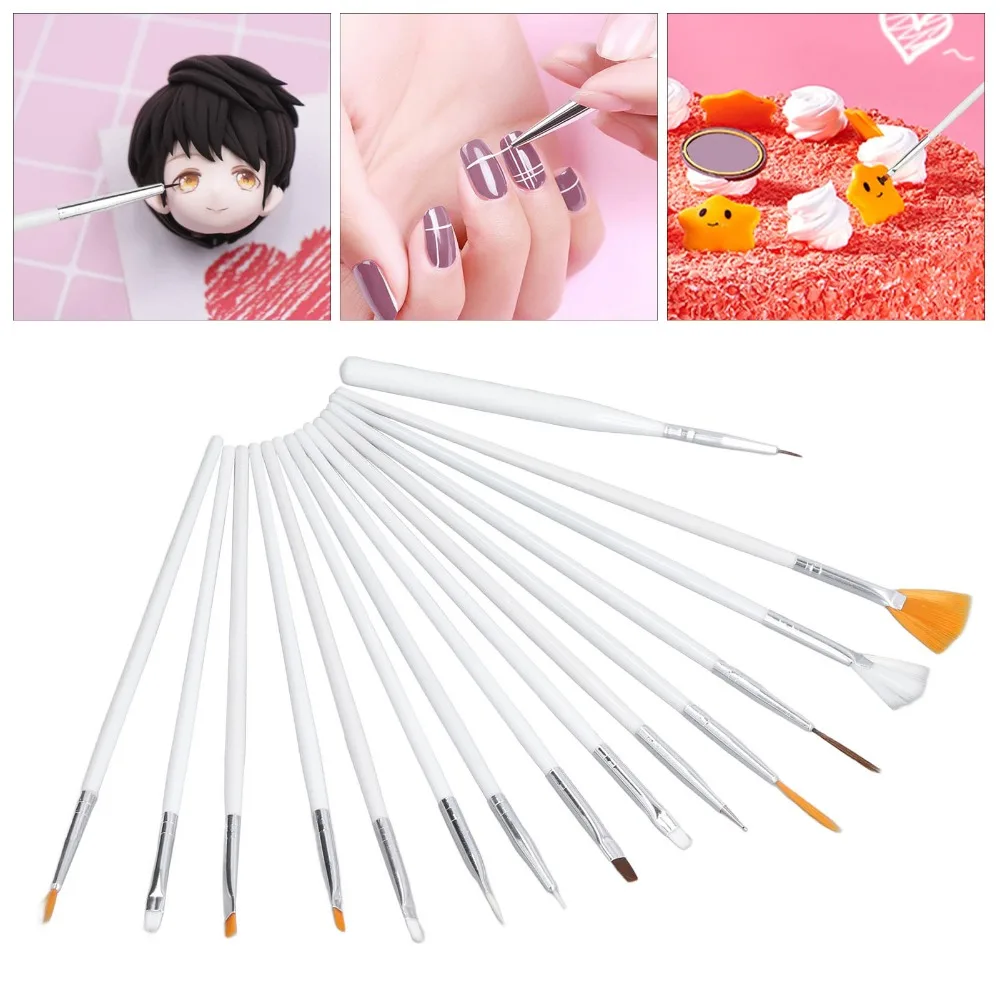 2 Set Synthetic Brush Nail Art Brushes Multi Tip Size Light Handle Painting Brushes Transparent Shaft Tapered Brush Head