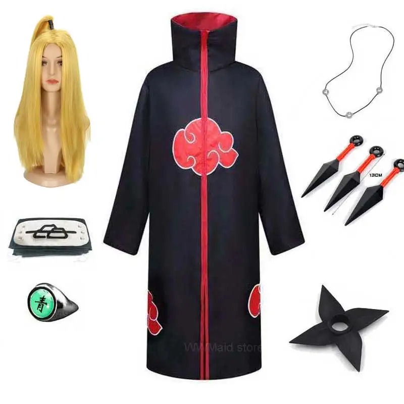 Child Adult Akatsuki Cloak Cosplay Costume Headband Ring Anime Uchiha Robe Clothes Halloween Costume