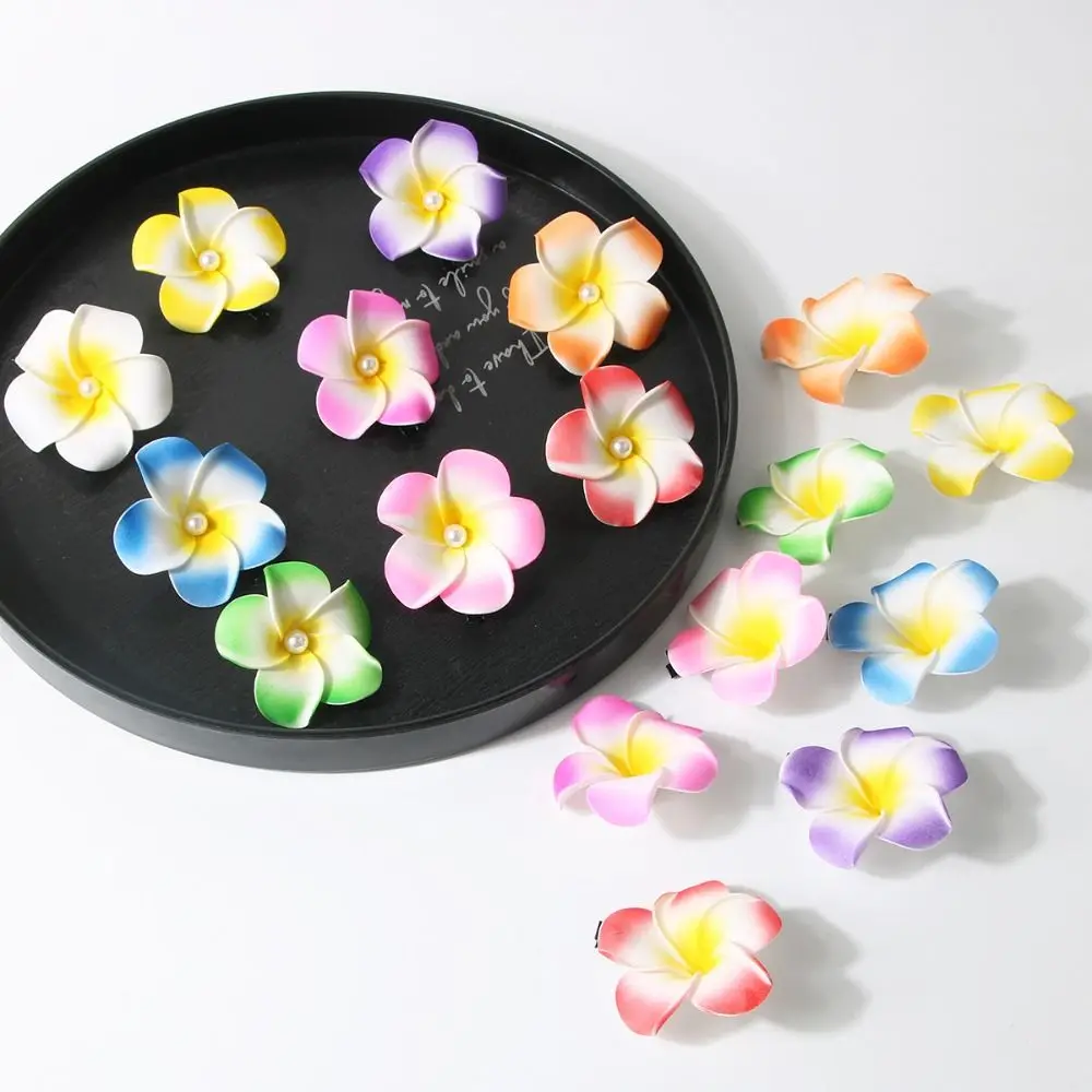 Frangipani Flower Hair Clip Mid Size Geometric Gradient Flower Hairpins Candy Color Plastic Girls Duckbill Clip Streetwear