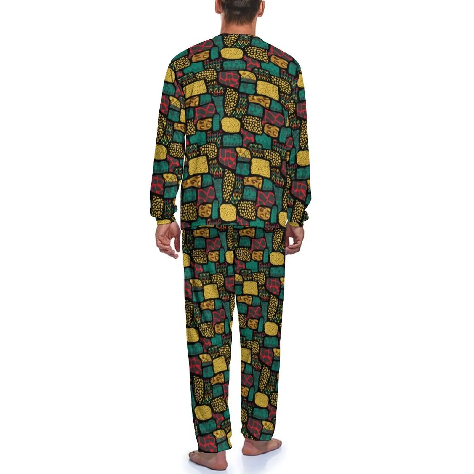 Pyjama Imprimé Africain pour Homme, Vêtements de Nuit Décontractés, Patchwork Coloré, Manches sulf, Mignon, Automne, 2 Pièces