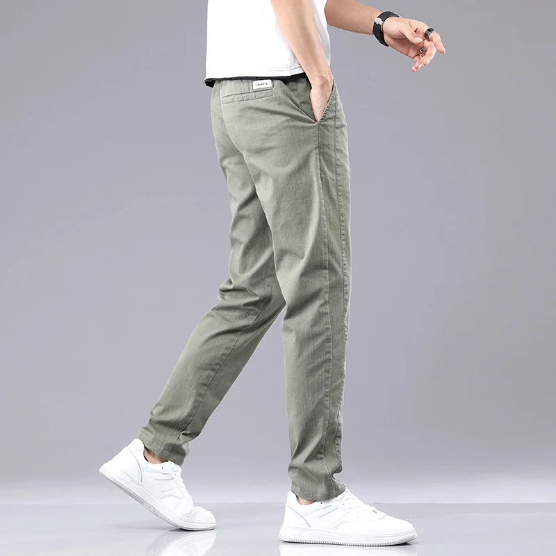 6 Colour Summer Men\'s Classic  Cotton Solid Color Fashion Business Casual Pants Elastic Waist Korean Fashion Men Clothing 28-38