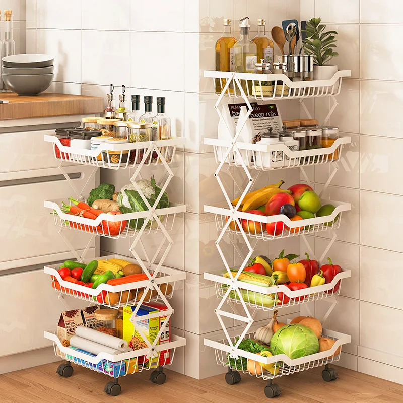 

Kitchen rack floor folding vegetable rack multi-layer vegetable and fruit basket kitchen supplies storage rack