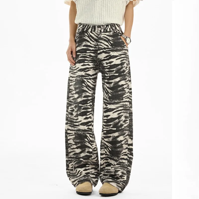 

Men's Minimalist Wide Leg Pants Casual Zebra Print High End Pants Refined Streetwear Soft Comfortable Design Trousers
