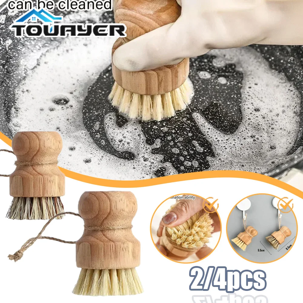 Kitchen Cleaning Brush Cookware Cleaning Brush Natural Sisal Pot Multifunctional Dishwasher Cleaning Brush with Cord Solid Wood