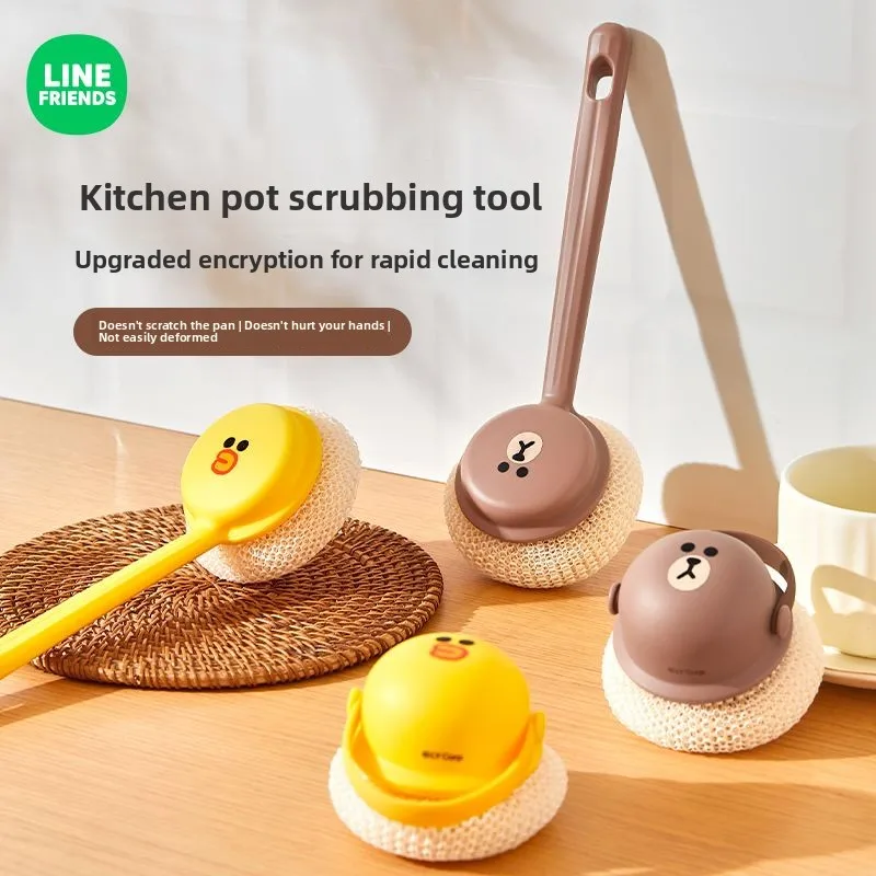 Cepillo para Lavar Platos LINE FRIENDS, Diseño de Sally la Conejita Marrón, Cepillo de Limpieza Kawaii para Cocina, Mango Largo, Venta al Por Mayor