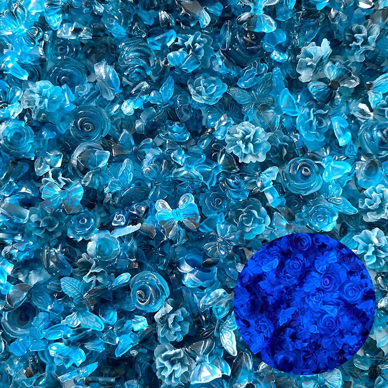 10pcs Kawaii Gradient Blue Nail Art Charms Japanese Flower Butterfly Bow Design Nail Decoration DIY Manicure Jewelry Accessories