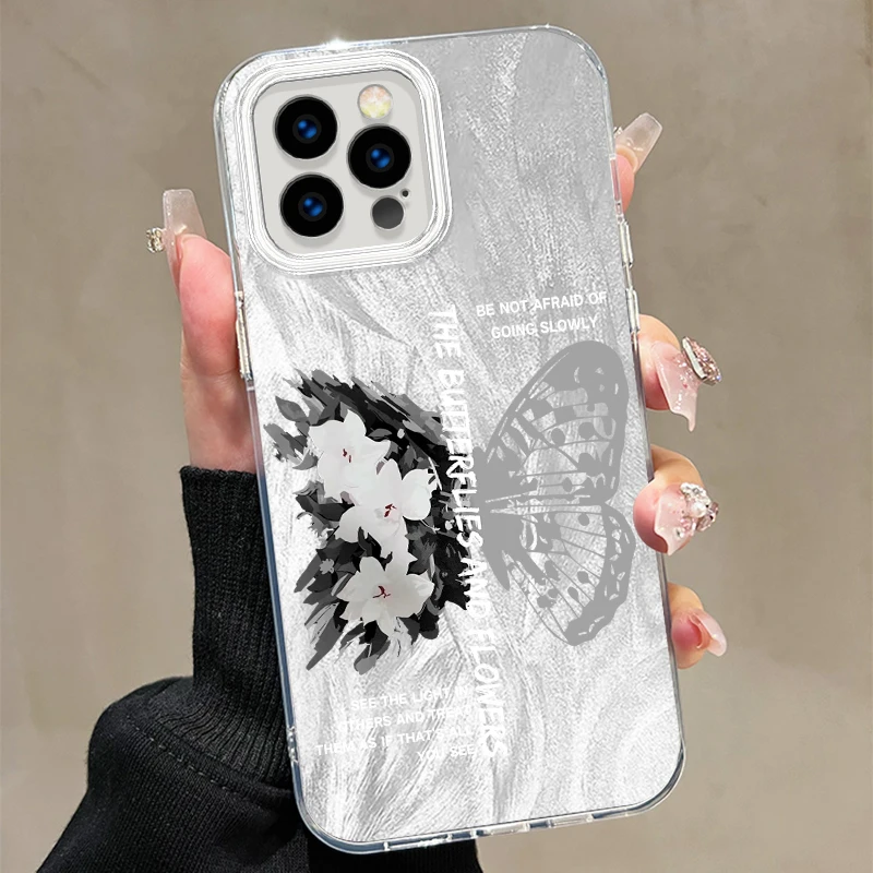 Butterfly Leisure Art For iPhone 15 14 13 12 11 XS X XR 8 7 Pro Max Plus Feather Yarn Silicone Phone Case