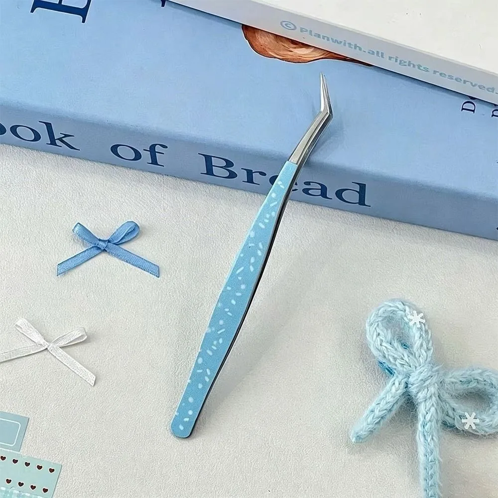 Stainless Steel Curved Stickers Tweezers Anti-static High Precision Lashes Extension Tweezer Cartoon False Eyelash Tweezers