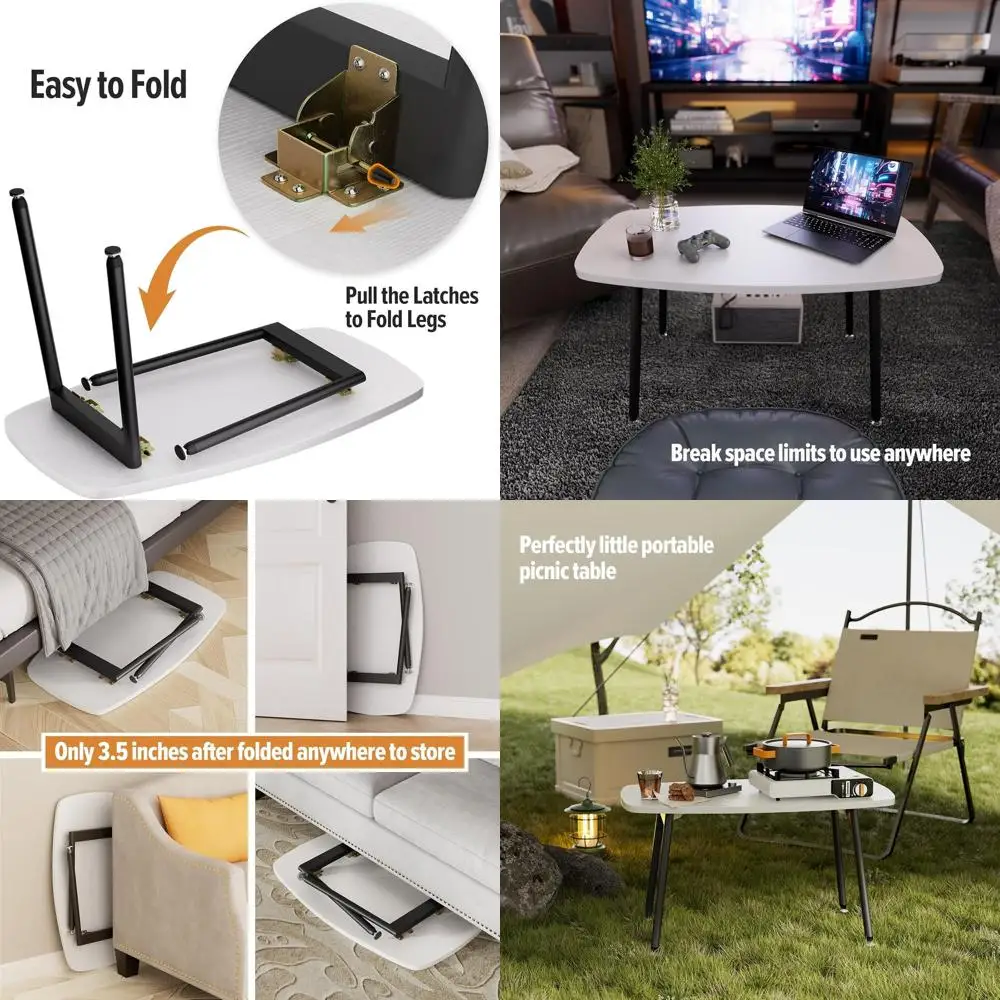 

Compact White Folding Coffee Table, Modern Rectangular Design for Small Living Spaces, No Assembly, 31.5x15.7x17.7IN