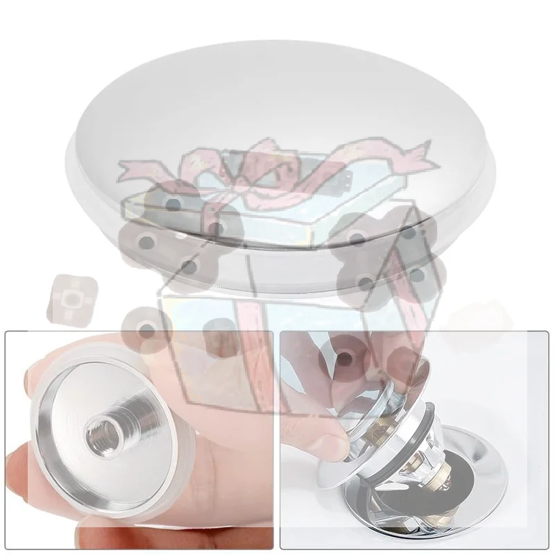 1PC Basin Waste Sink Plug, Silver Chrome, PopUp Cap, Click Clack Push Button, Replacement Part For Bathroom Sink Drain Stopper