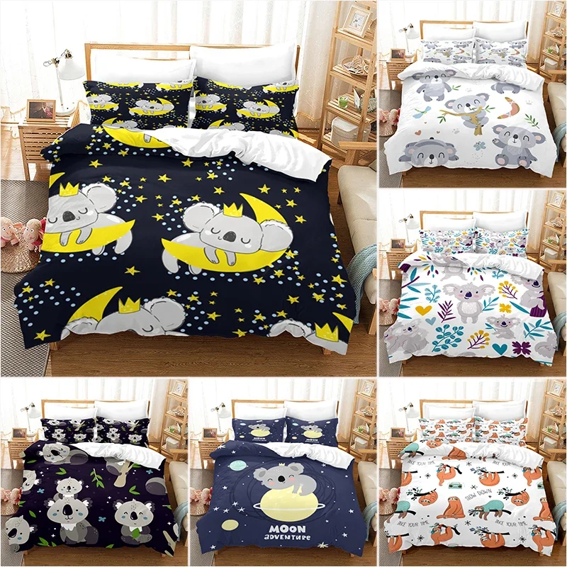 

Cartoon Koala Duvet Cover & Pillow Cover Bedding Set Single Double Twin Full Queen King Size Bed Set for Bedroom Decor Rainbow