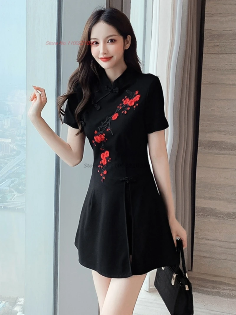 Платье для китайского ночного клуба 2025 года, улучшенное платье Ципао с цветочной вышивкой + шорты, восточное банкетное платье, отель, спа, униформа красоты