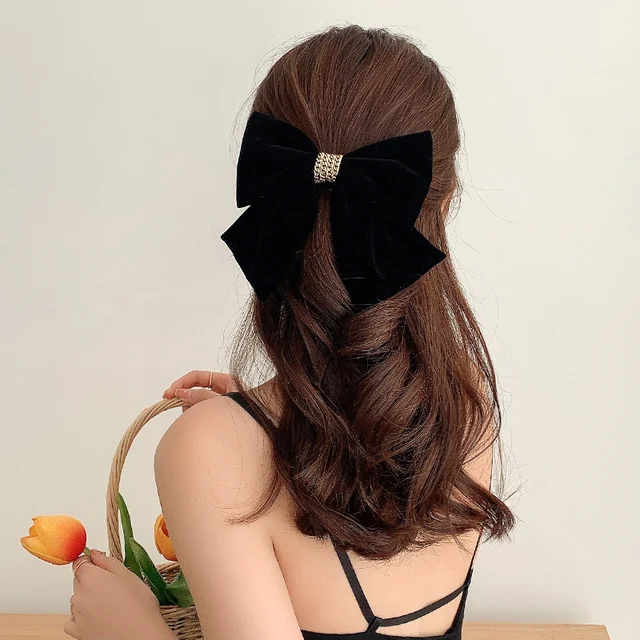 Aksamitna kokardka do włosów Elegancka kokardka do włosów Spinki do włosów Vintage Kobiety Dziewczyny Czarne wino Czerwona kokardka do włosów Krawat Akcesoria Prom