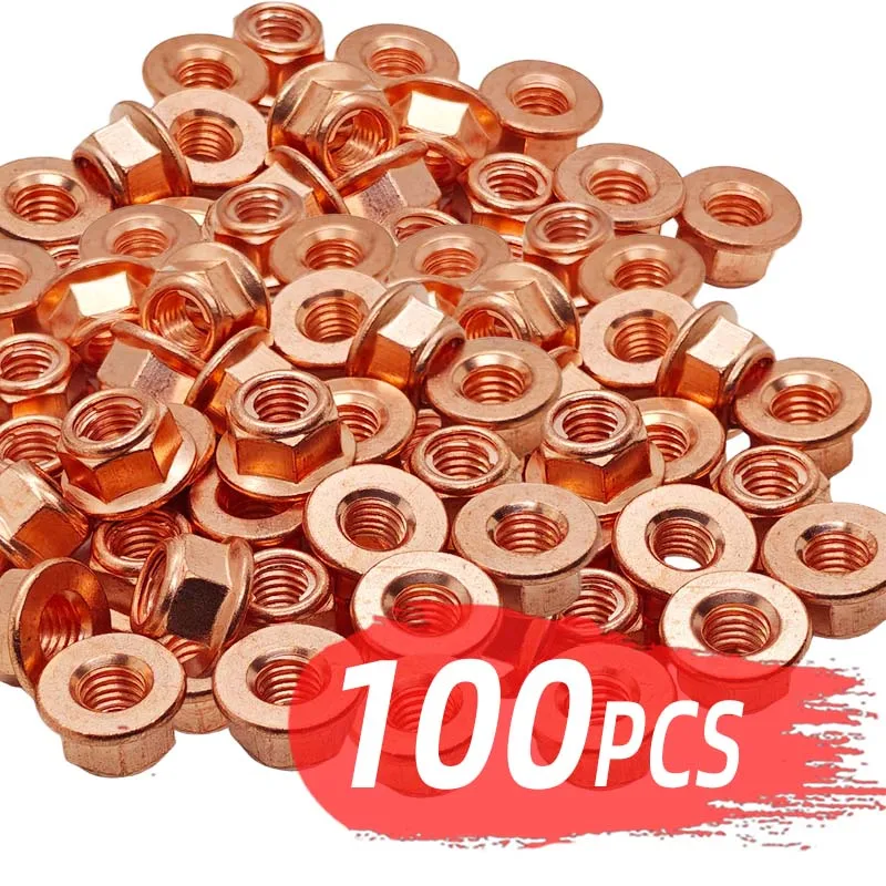 Car M8 Exhaust Manifold Hex Nuts Copper Plated Head Stud Self Locking Seal Flange Hexagonal Nut for BMW 3 Series E30 A1201420072