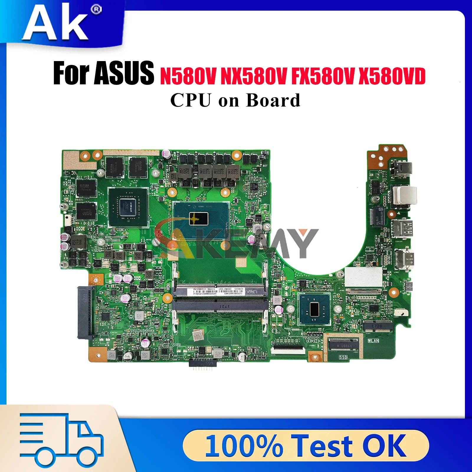 

X580VD Laptop Motherboard For ASUS VivoBook X580VD FX580V X580V X580VN NX580V N580V Mainboard With CPU 100% tests OK fast ship