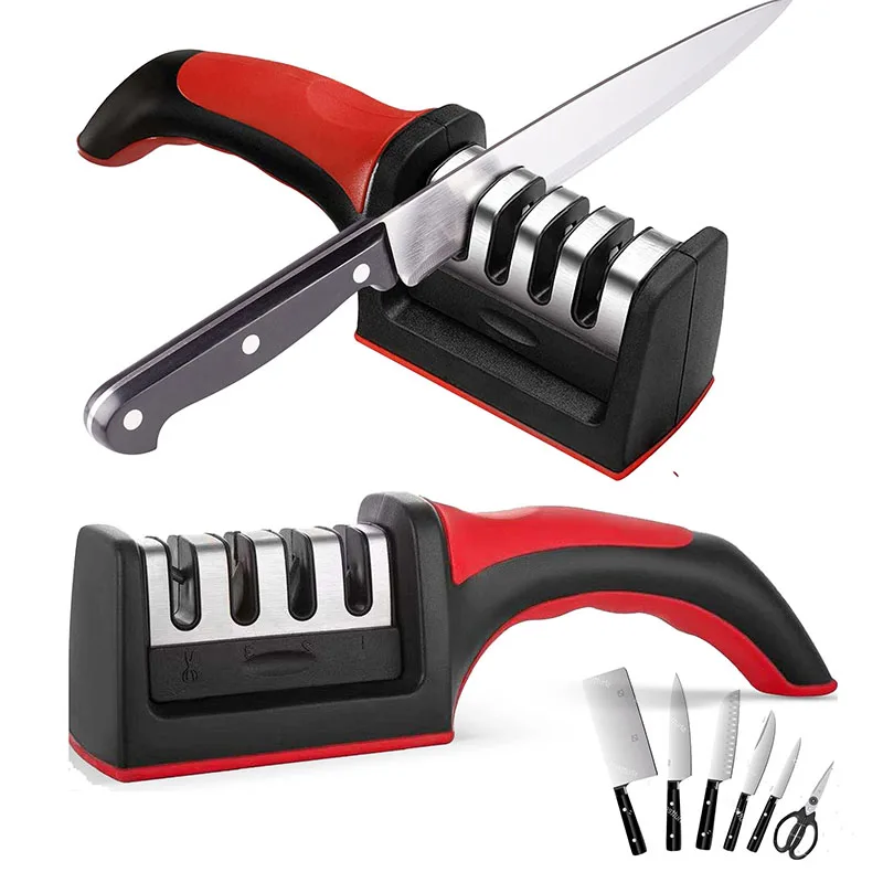 Novo Afiador de Facas Inteligente Profissional Manual de 3 Estágios para Afiar Facas de Cozinha - Pedra Cerâmica