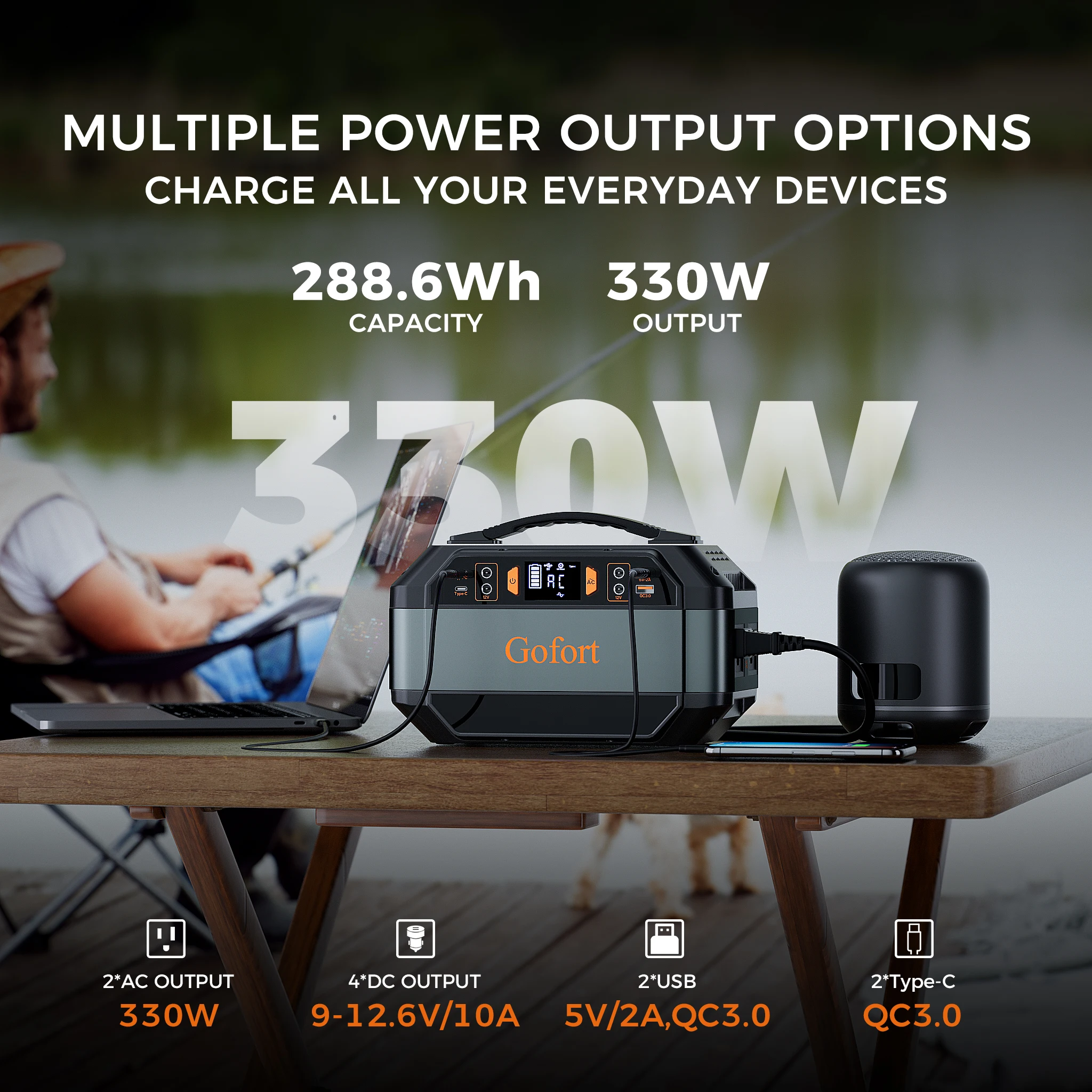 FF Flashfish 288.6Wh Portable Power Station Solar Generator 330W Lithium Batteries AC Outlets Battery Backup Power Pack Outdoor