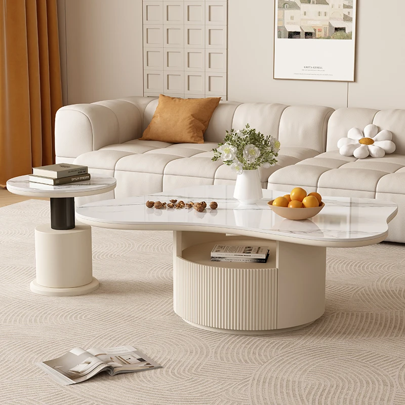 New Style Modern Luxury Coffee Table With Drawer Cloud Coffee Table White Sintered Stone Coffee Table For Living Room