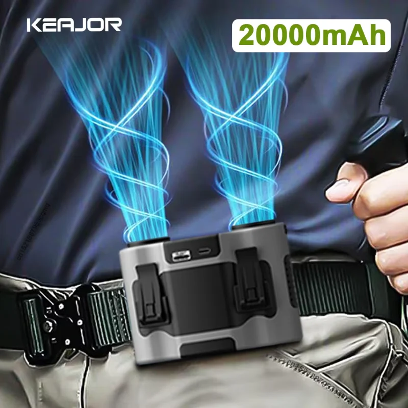 

Portable Waist Fan 20000mAh Outdoor Hanging Neck with Power Bank 5 Strong Wind Clip for Sports Working