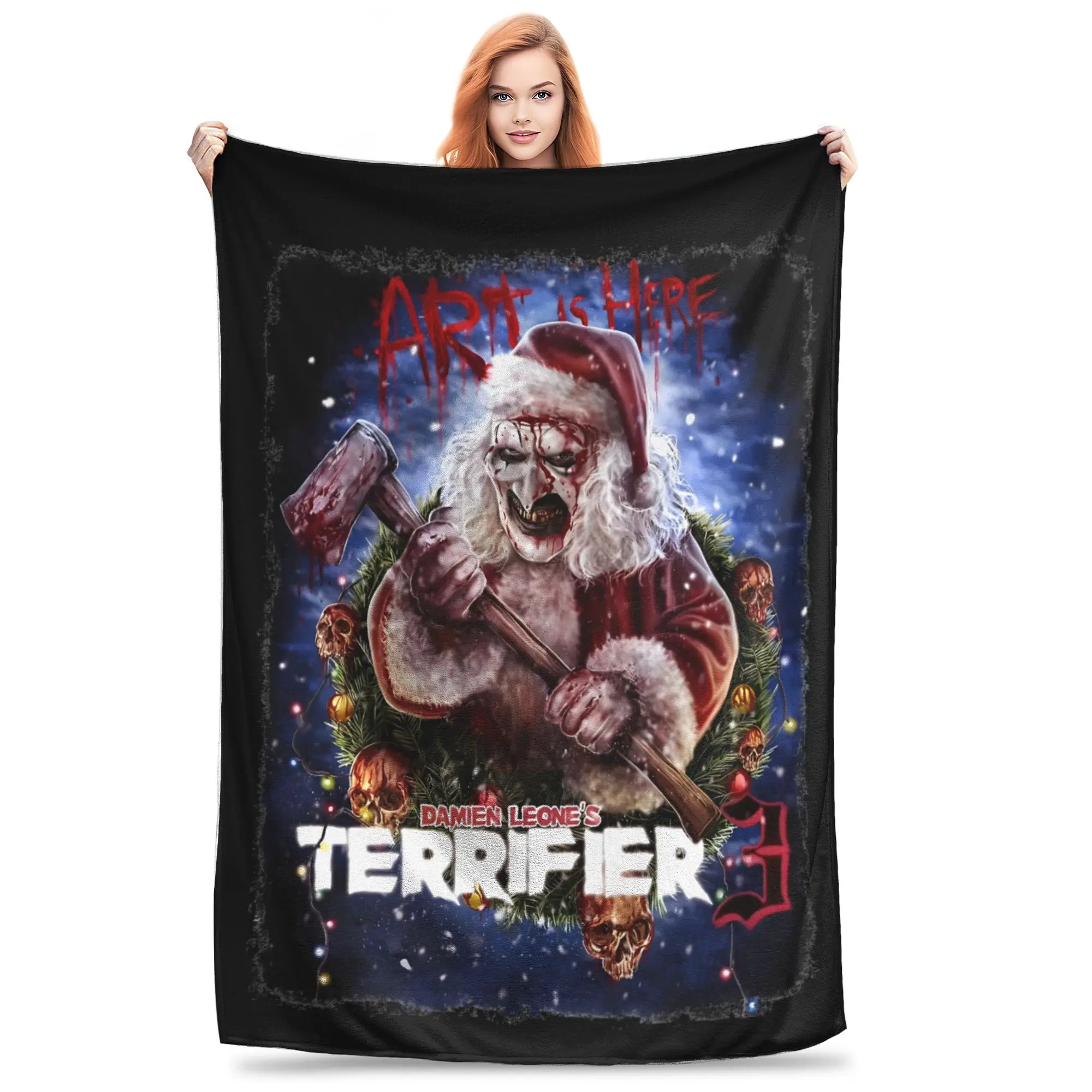 Christmas Terrifier 3 Horror  Clown Flannel Blanket  Vintage Throw Blankets for Home Hotel Sofa  150*125cm Plush Thin Quilt