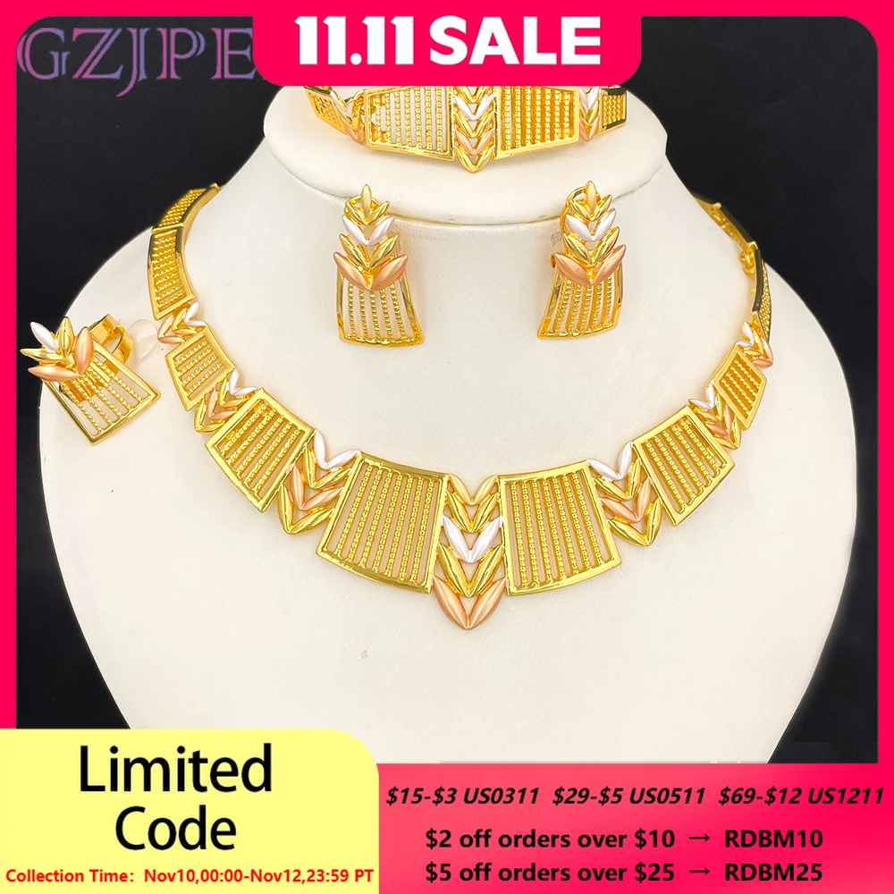 

GZJPEI Dubai Big Jewelry Set Fashion Statement Wedding Gifts Design Choker Necklace Earrings Bracelet Ring 2025 New