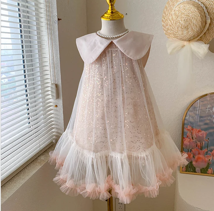 Retail New Baby Girls Sequined Mesh Back Bow Tutu Dress, Princess Kids Sweet Party Birthday Dress Holiday   2-6 T