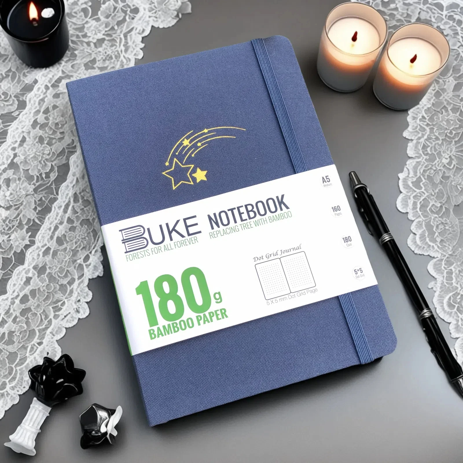 BUJO A5 Dot Grid Notebook – Premium Dotted Journal, 180 g/m2 Papier, silberne Kanten, Hardcover, Taschen- und Geschenkverpackung – Detail 2