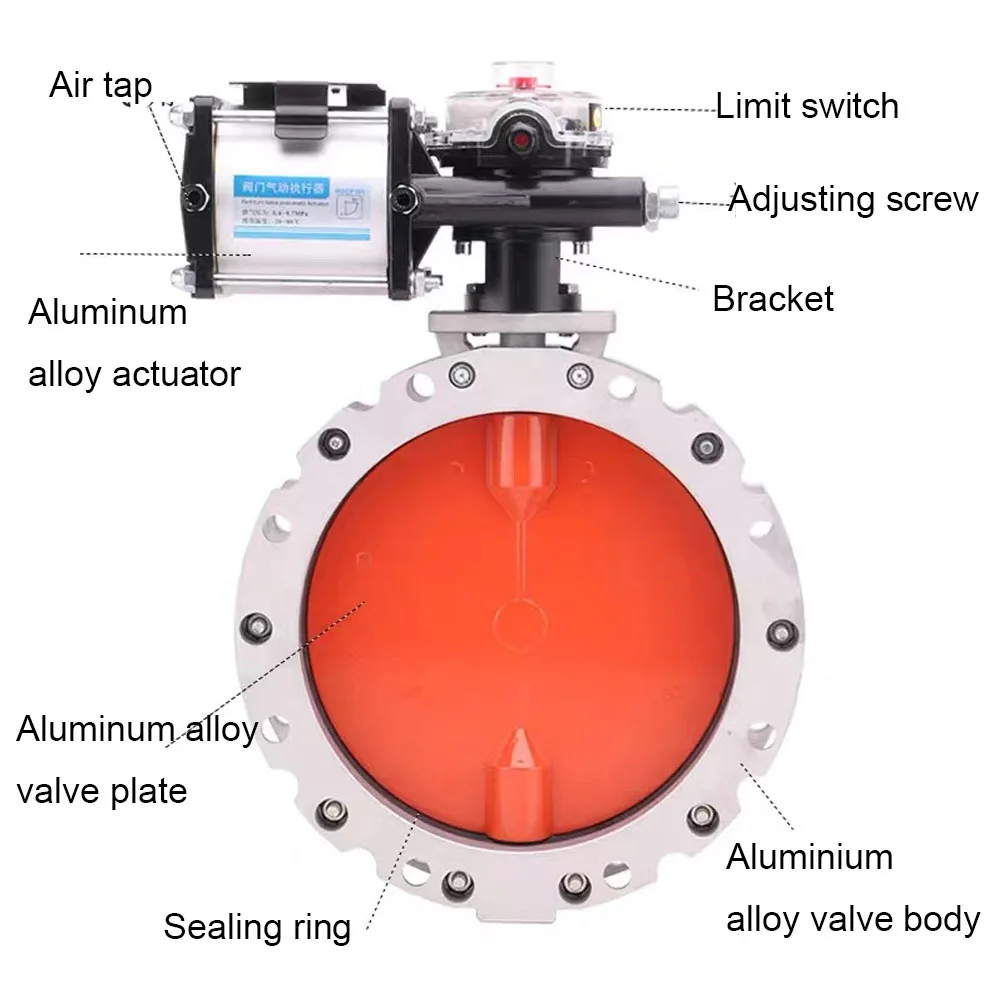 Pneumatic Dust Butterfly Valve Aluminum Alloy Powder Butterfly Valve Cement Mixing Plant Special Double Flange DN100 200 300