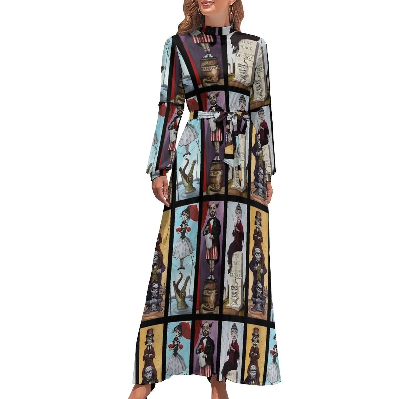 Haunted Mansion Dress Stretching Portraits Casual Bohemia Dresses Women Long Sleeve High Waist Elegant Long Maxi Dress