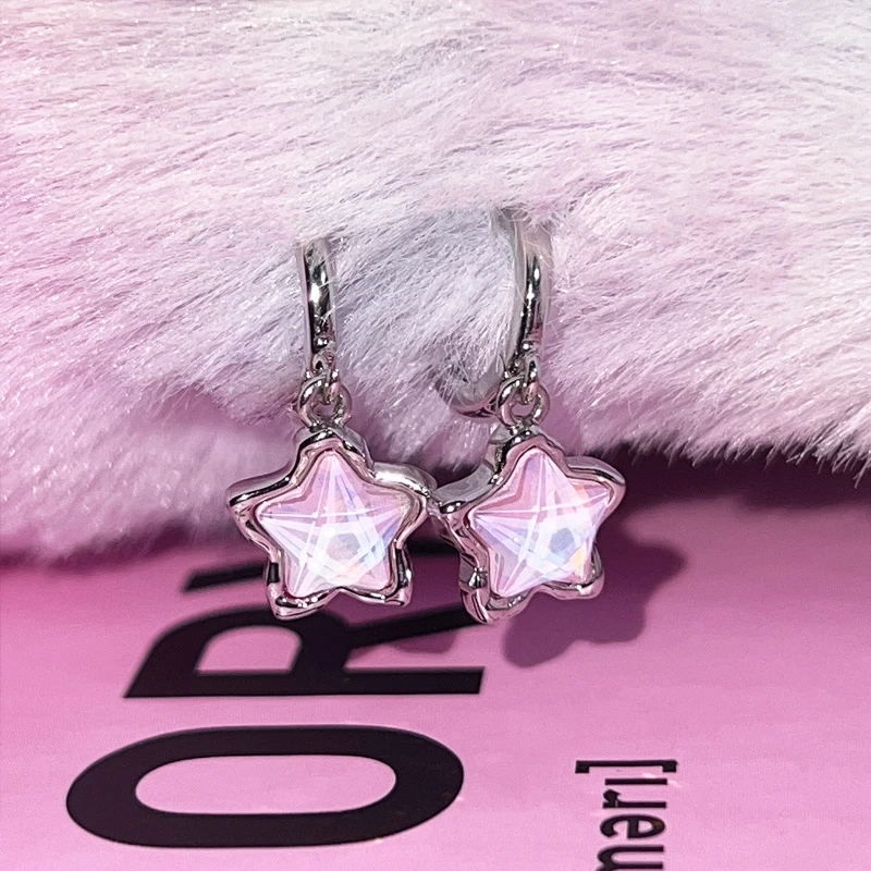 Gothic Cute Dream Fairy Moonlight Stone Star Pendant Earrings Girl Y2K EMO 2000s Harajuku Goth Vintage Jewelry Accessories-New