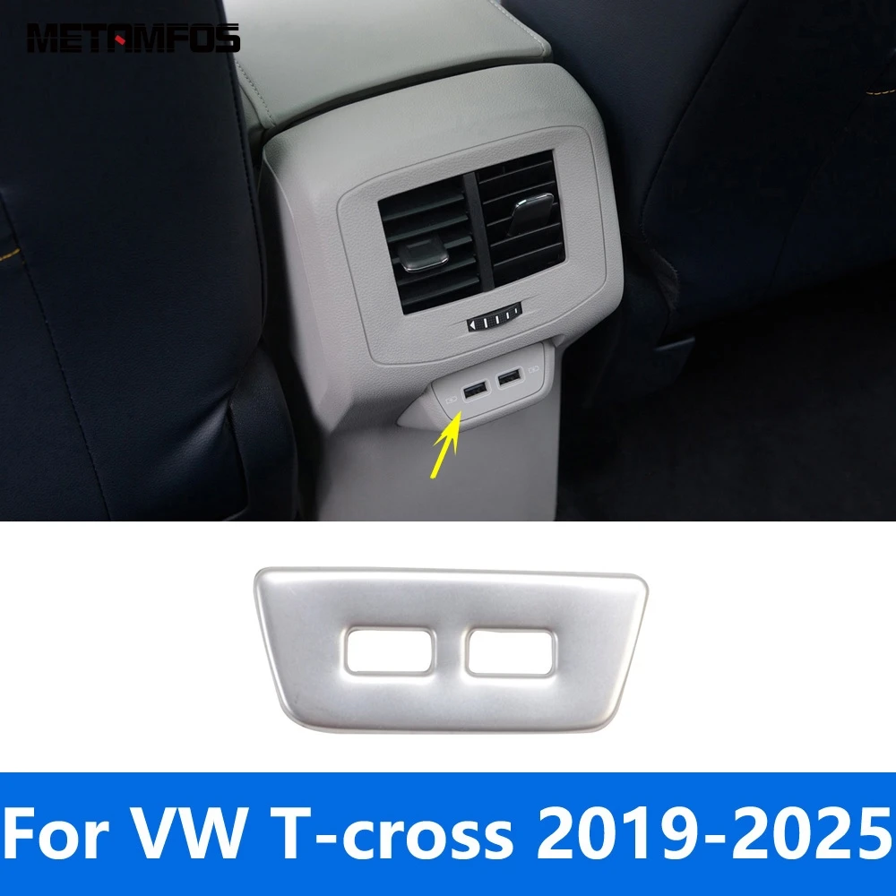 

Для Volkswagen VW T-cross Tcross 2019-2023 2024 2025 подлокотник, задняя панель USB-порта, накладка, аксессуары для интерьера, Стайлинг автомобиля