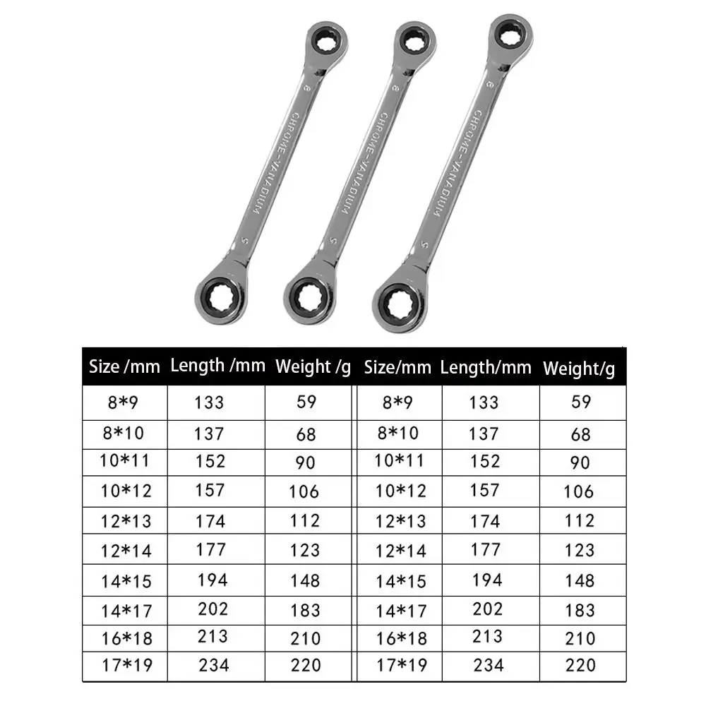 Metal Chrome Vanadium Steel Ratchet Spanner Set Auto Repair Tools Double Head Ring Ratchet Wrench