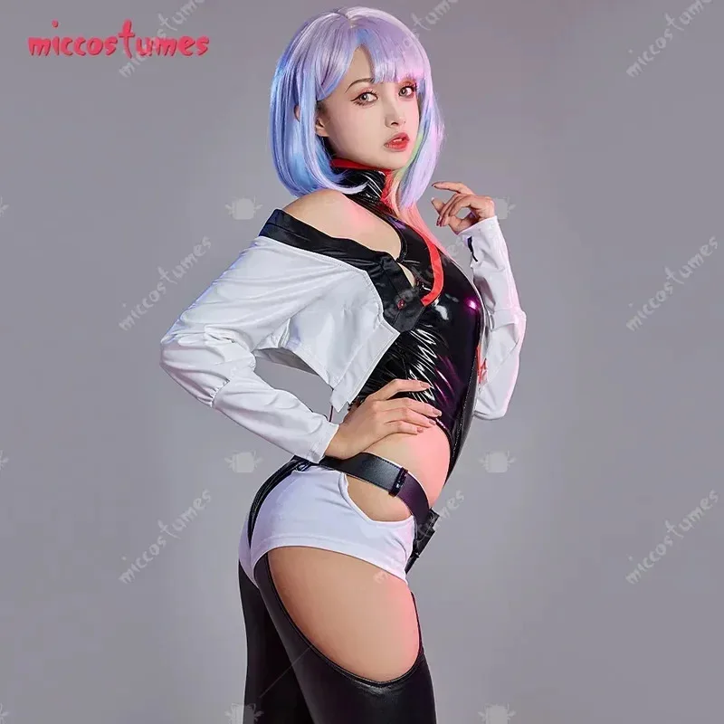 

25COSMiccostumes Women’s Lucy Cosplay Costume PU leather Bodysuit Set Anime Cosplay Outfit Punk Bodysuit