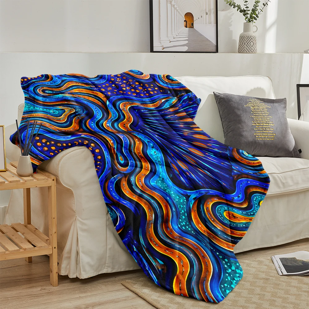 Blue Orange Fluid Abstract Warm Flannel Fleece Blanket Thick Soft Cozy Throw Blanket for Winter Bed Couch Plush Bedspread - view 2